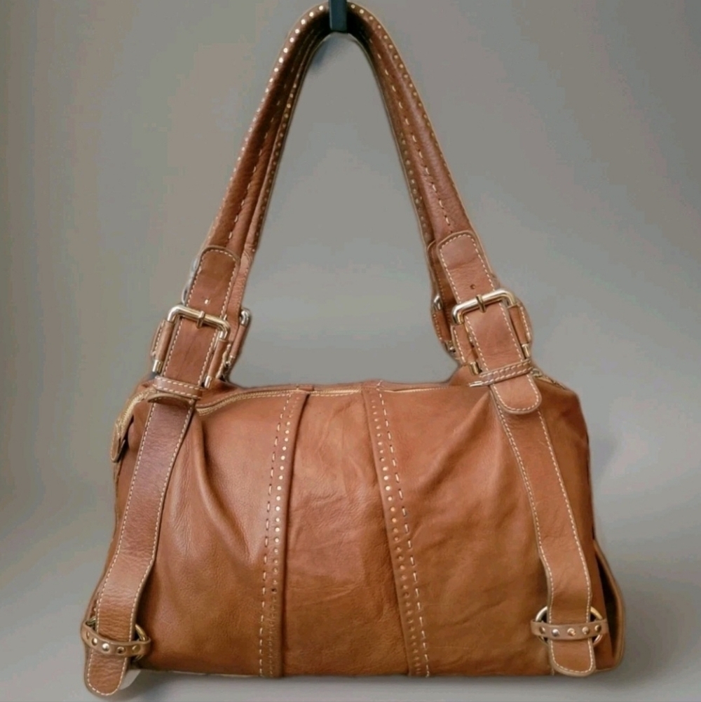 Tusca Blu Elegant Italian Tan Leather Weekender/Shoulder Bag